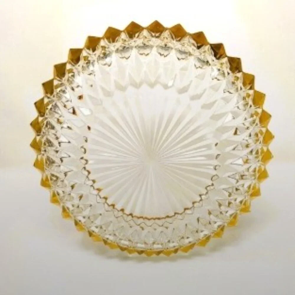 German Lead Crystal Bowl - 24K Gilded Rim, 7-inch diameter Starburst Motif 1950s